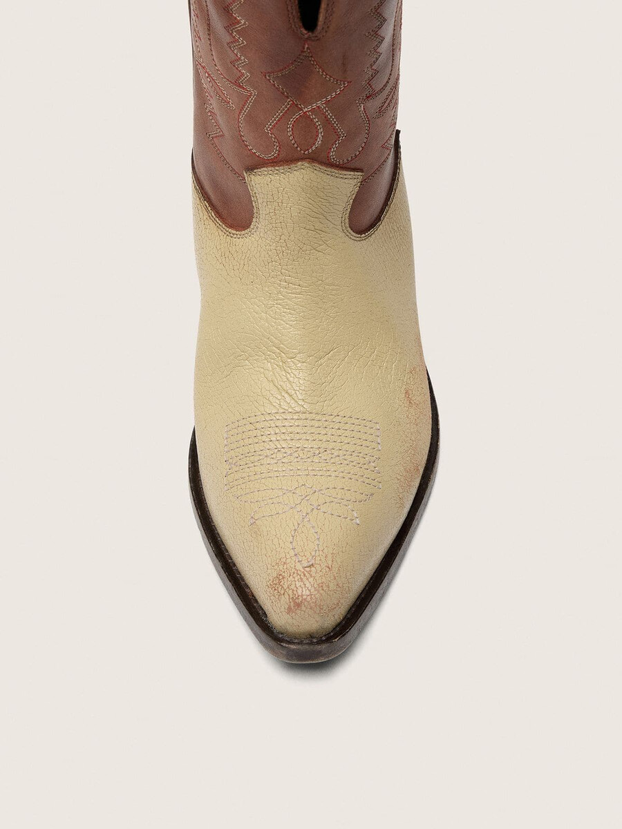 wish star damen-stiefeletten aus beigefarbenem und braunem leder mit stickerei