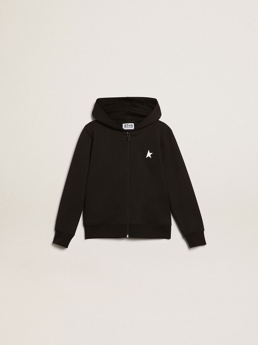 schwarzer kapuzenpullover mit kontrastierendem weißen stern und logo
