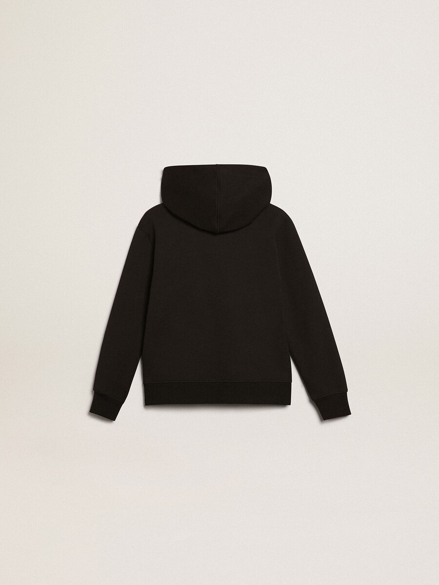 schwarzer kapuzenpullover mit kontrastierendem weißen stern und logo