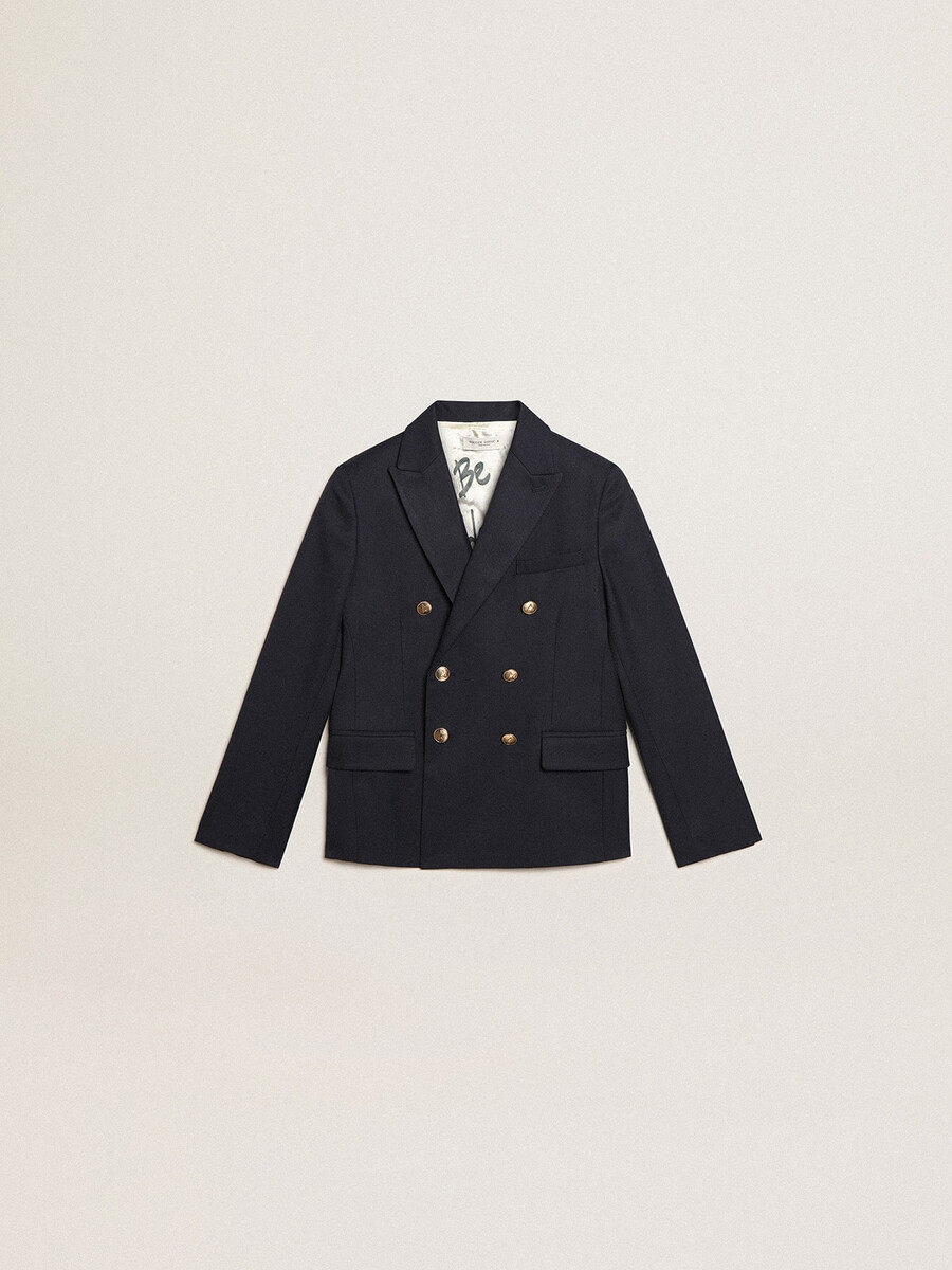 dunkelblauer zweireihiger blazer mit knöpfen für jungen