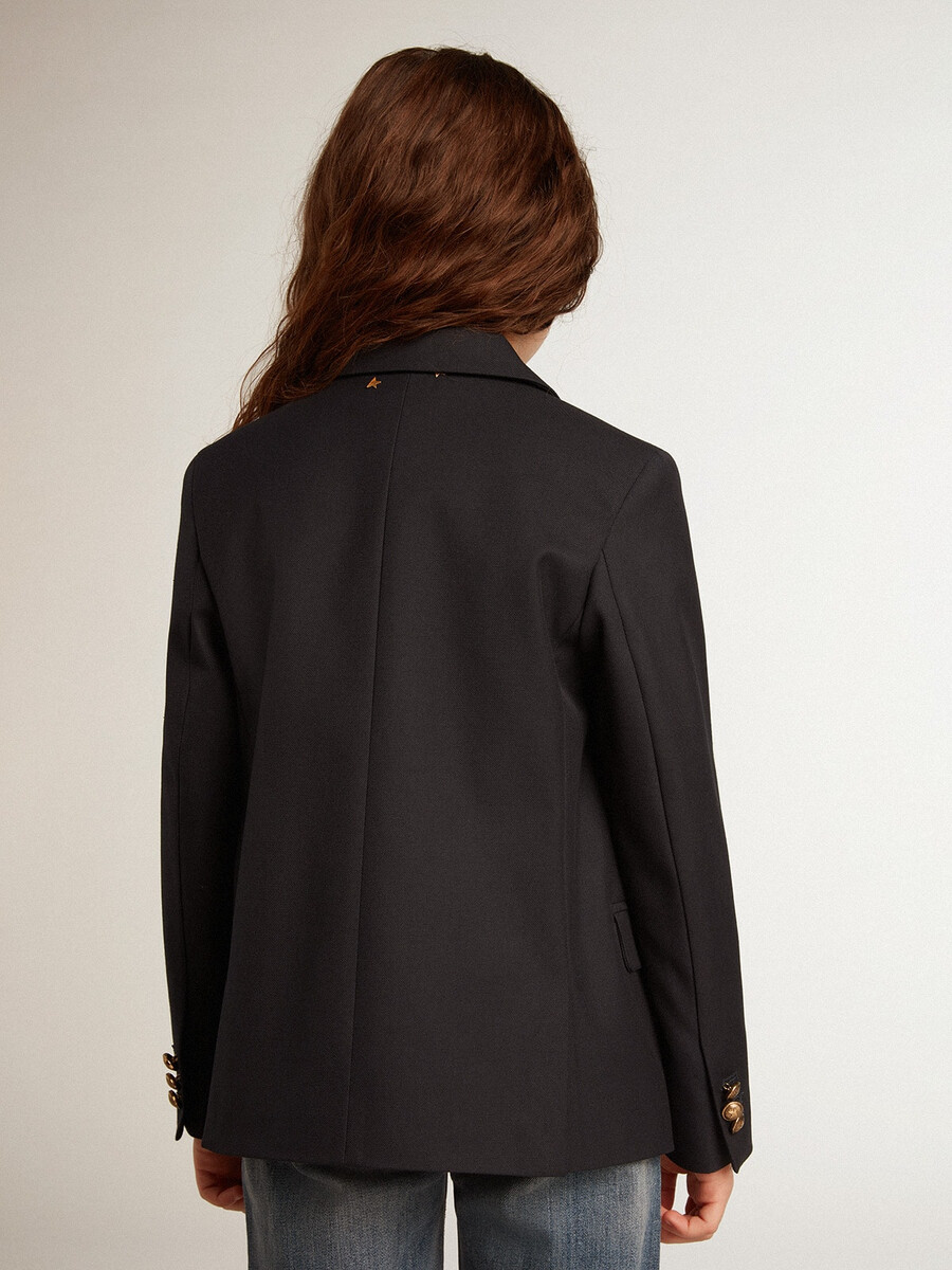 dunkelblauer zweireihiger blazer mit knöpfen für jungen