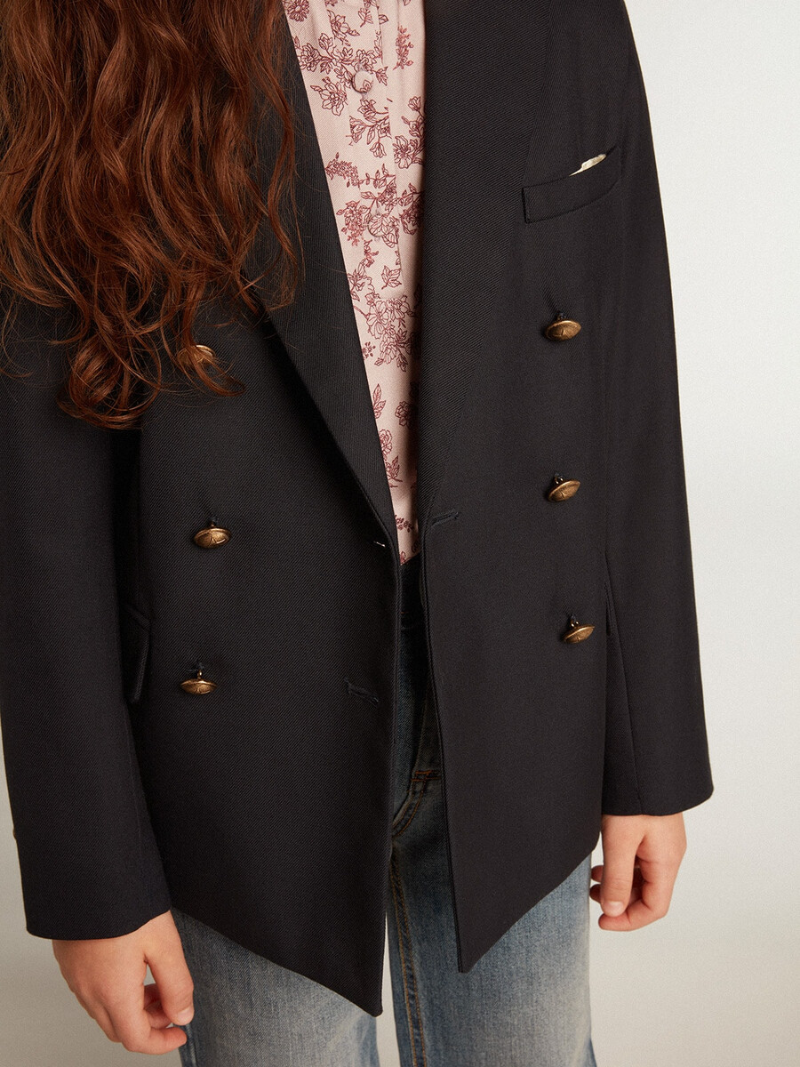 dunkelblauer zweireihiger blazer mit knöpfen für jungen