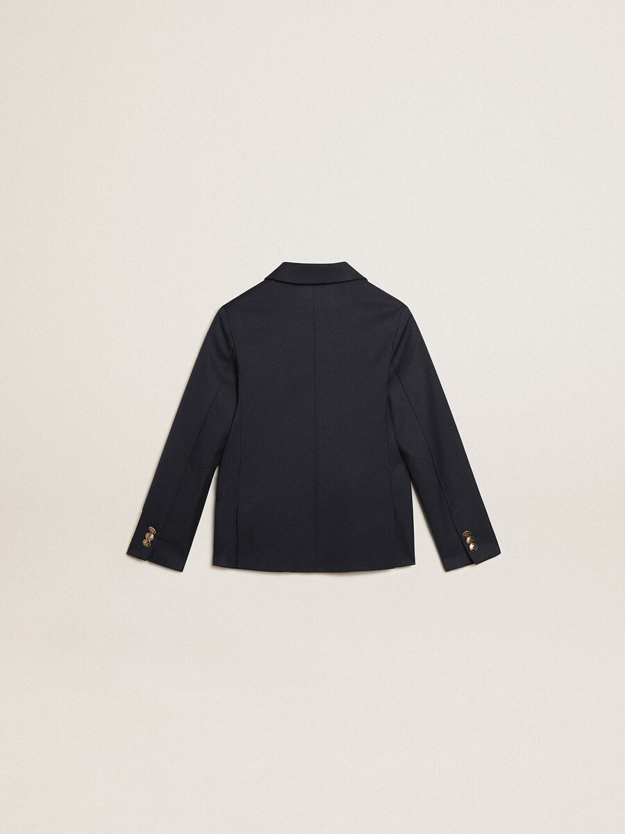 dunkelblauer zweireihiger blazer mit knöpfen für jungen