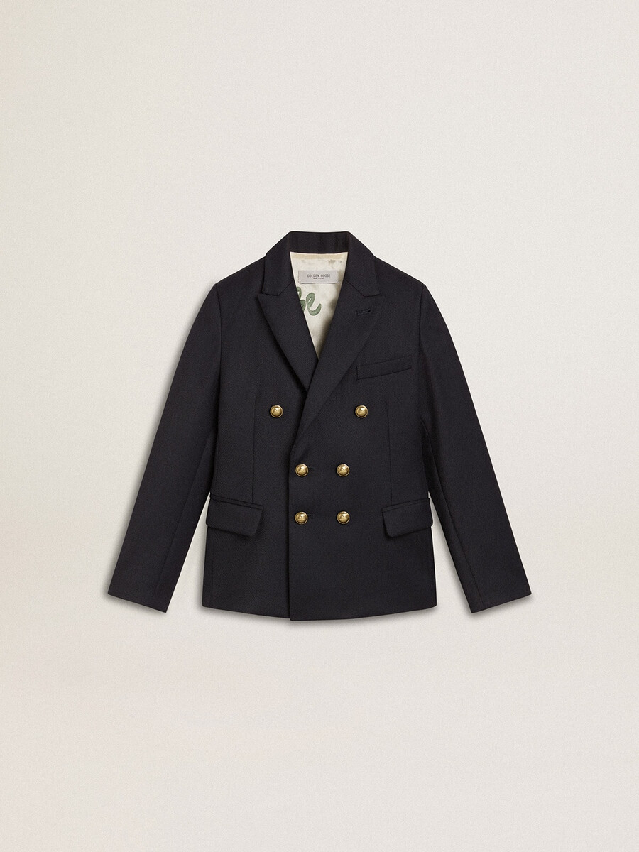 dunkelblauer zweireihiger blazer für jungen