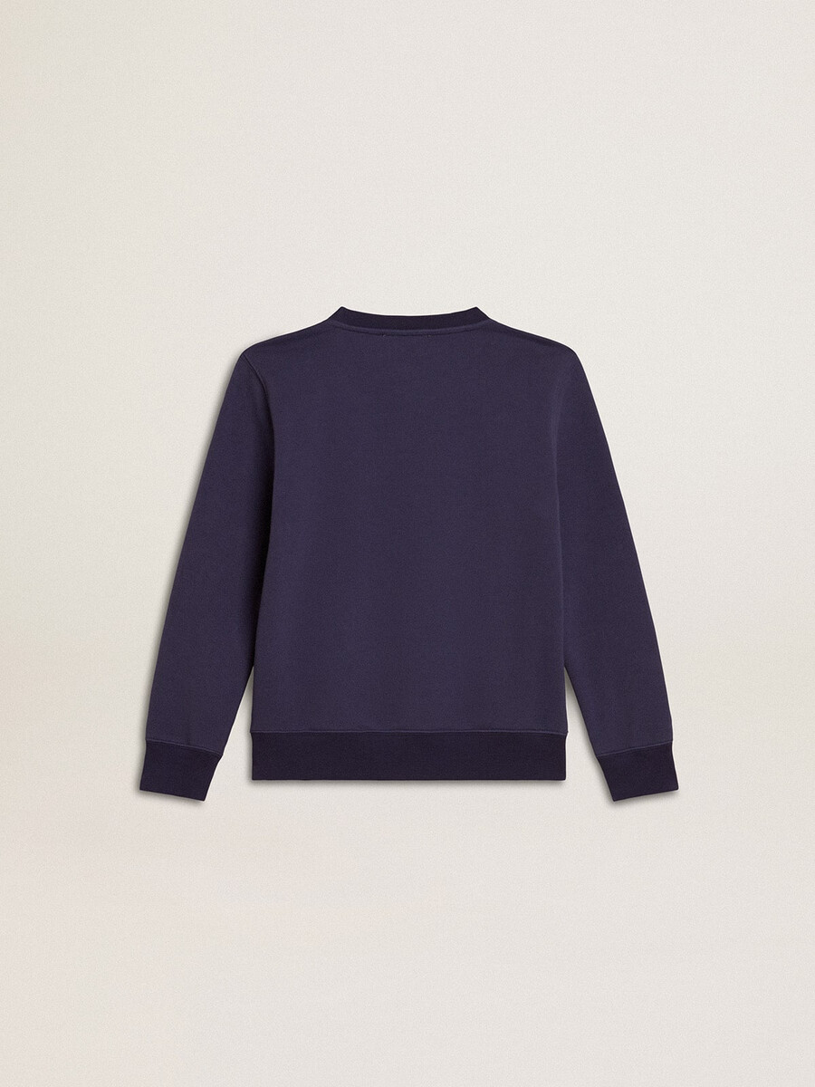 blauviolettes sweatshirt mit golden goose-schriftzug auf der vorderseite
