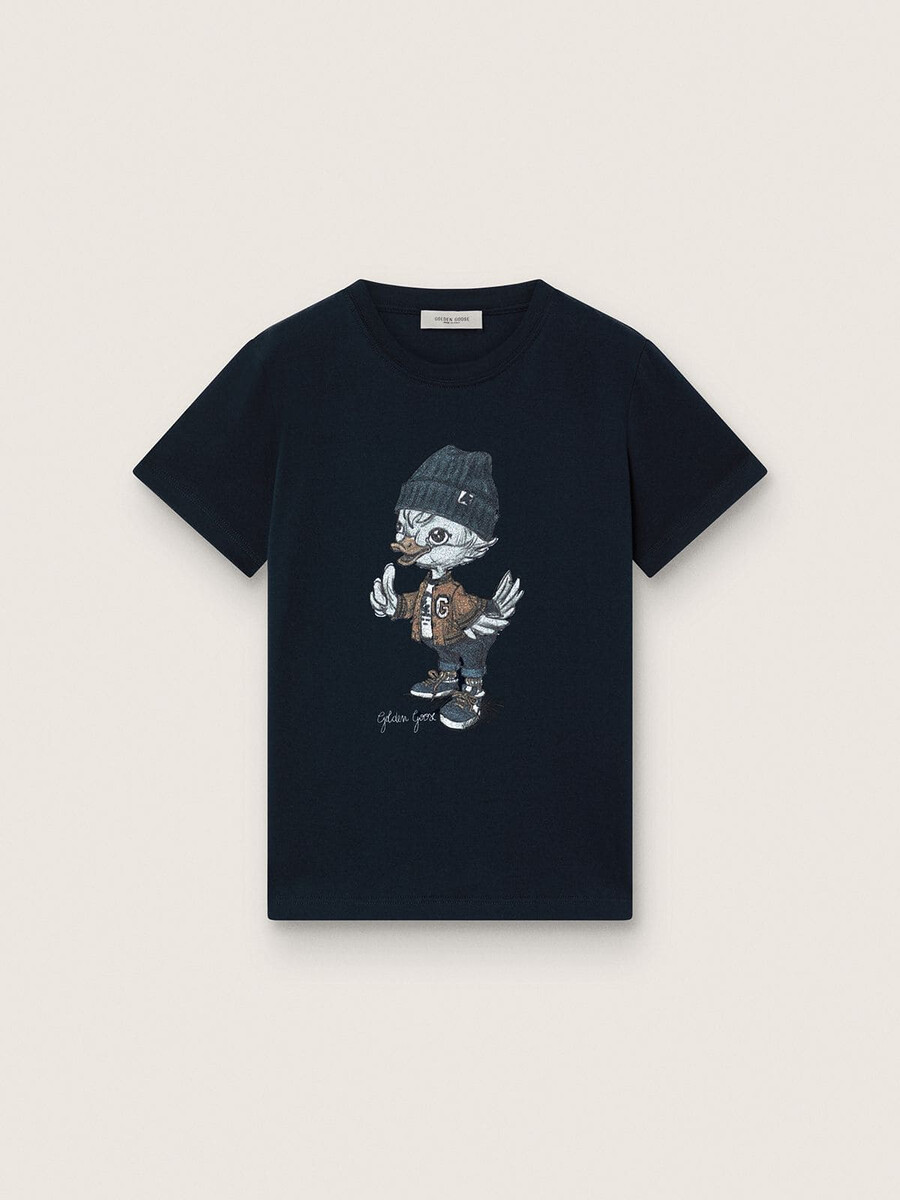 journey t-shirt für jungen aus blauem baumwolljersey mit digitalem maskottchen-print