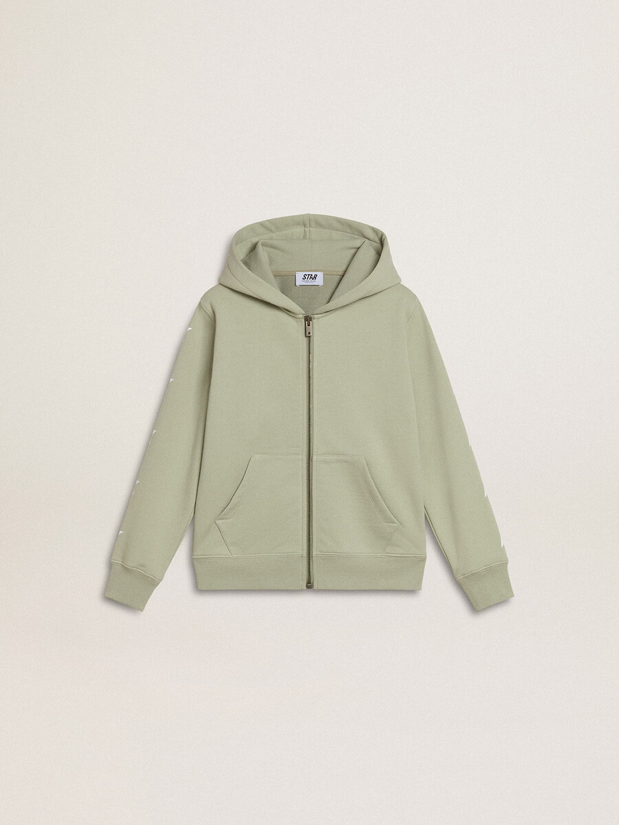 hellgrünes sweatshirt mit reißverschluss