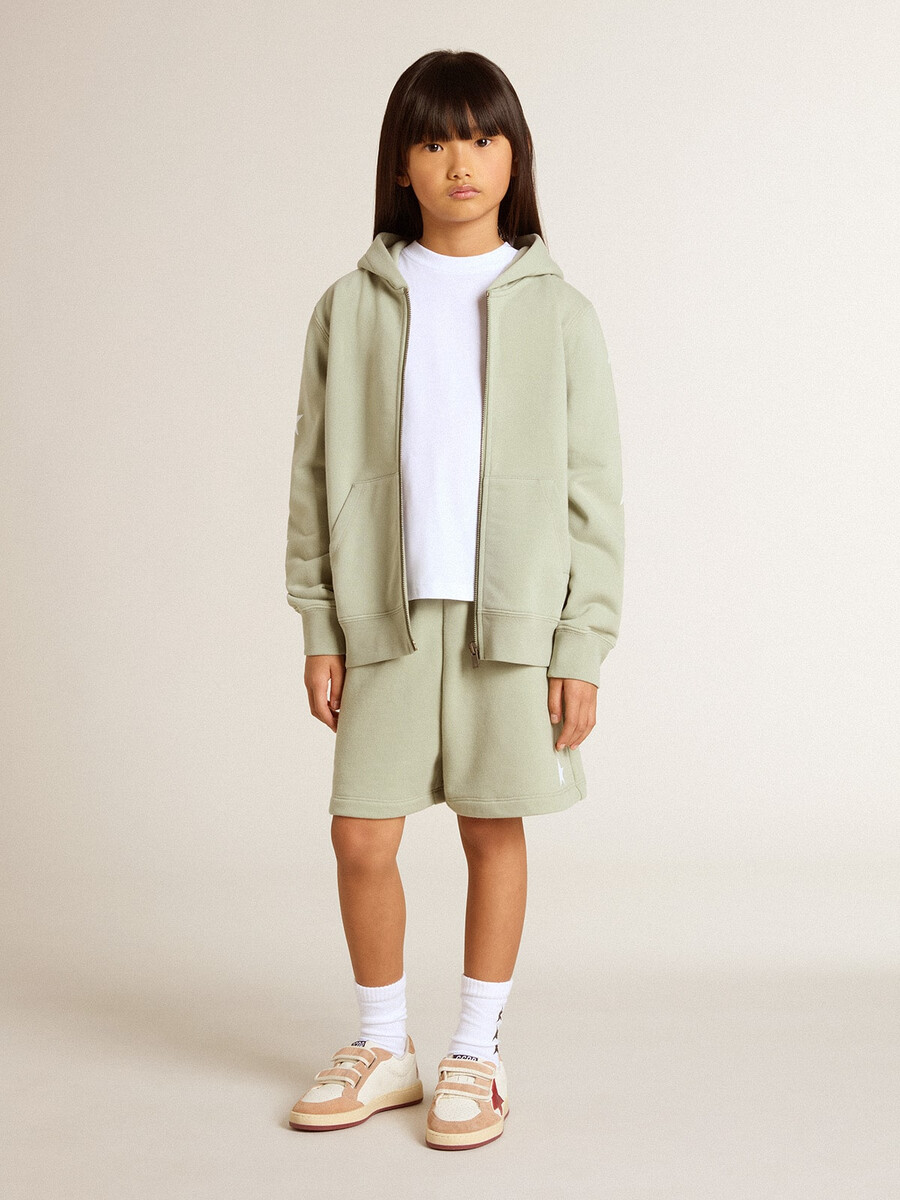 hellgrünes sweatshirt mit reißverschluss