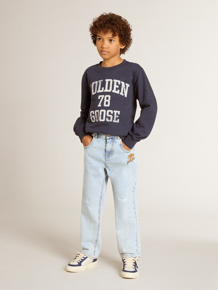 dunkelblaues sweatshirt für jungen mit weißem aufdruck
