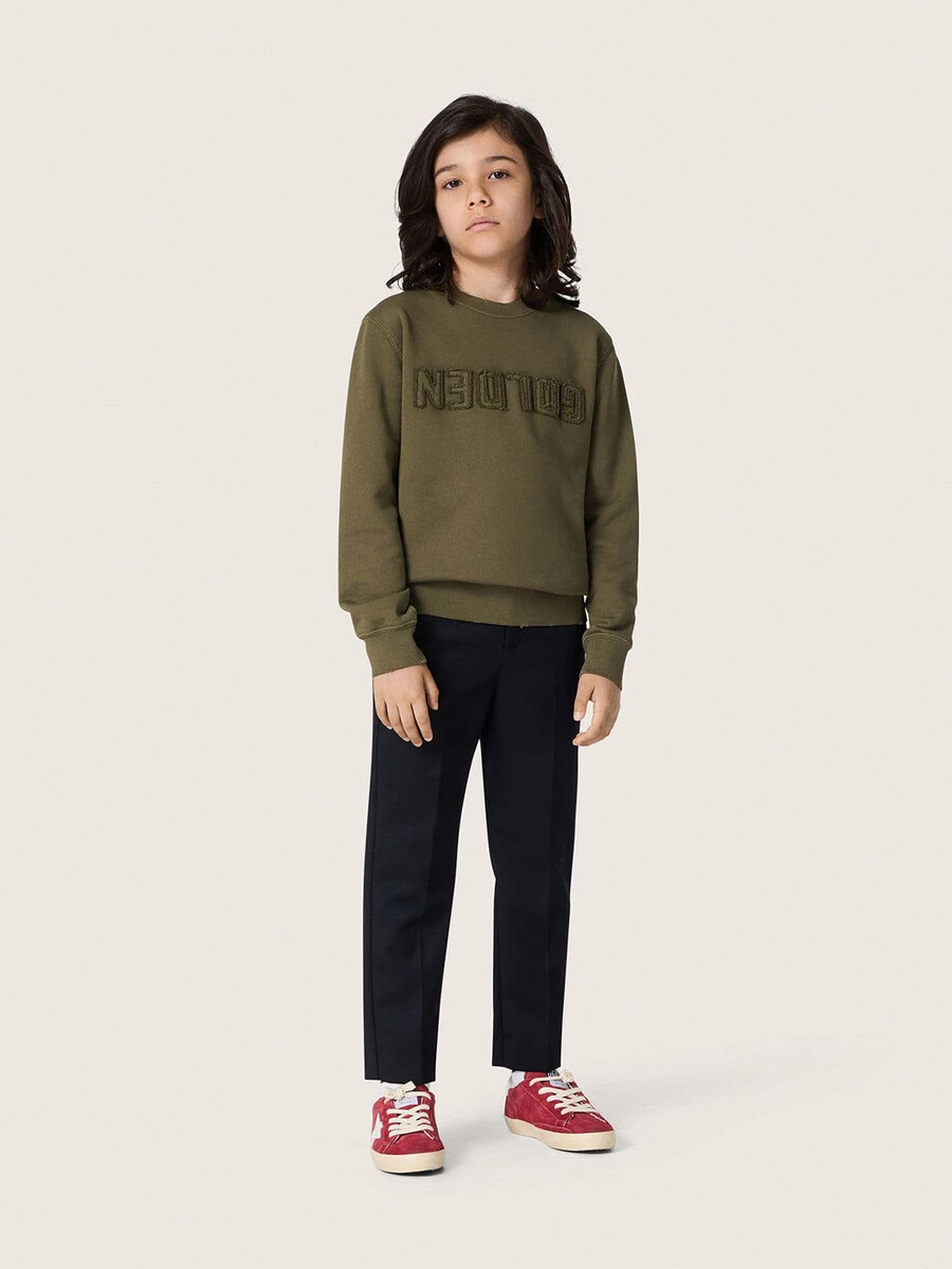 goldener unisex-sweatshirt aus militärgrüner baumwolle mit umgekehrtem logo