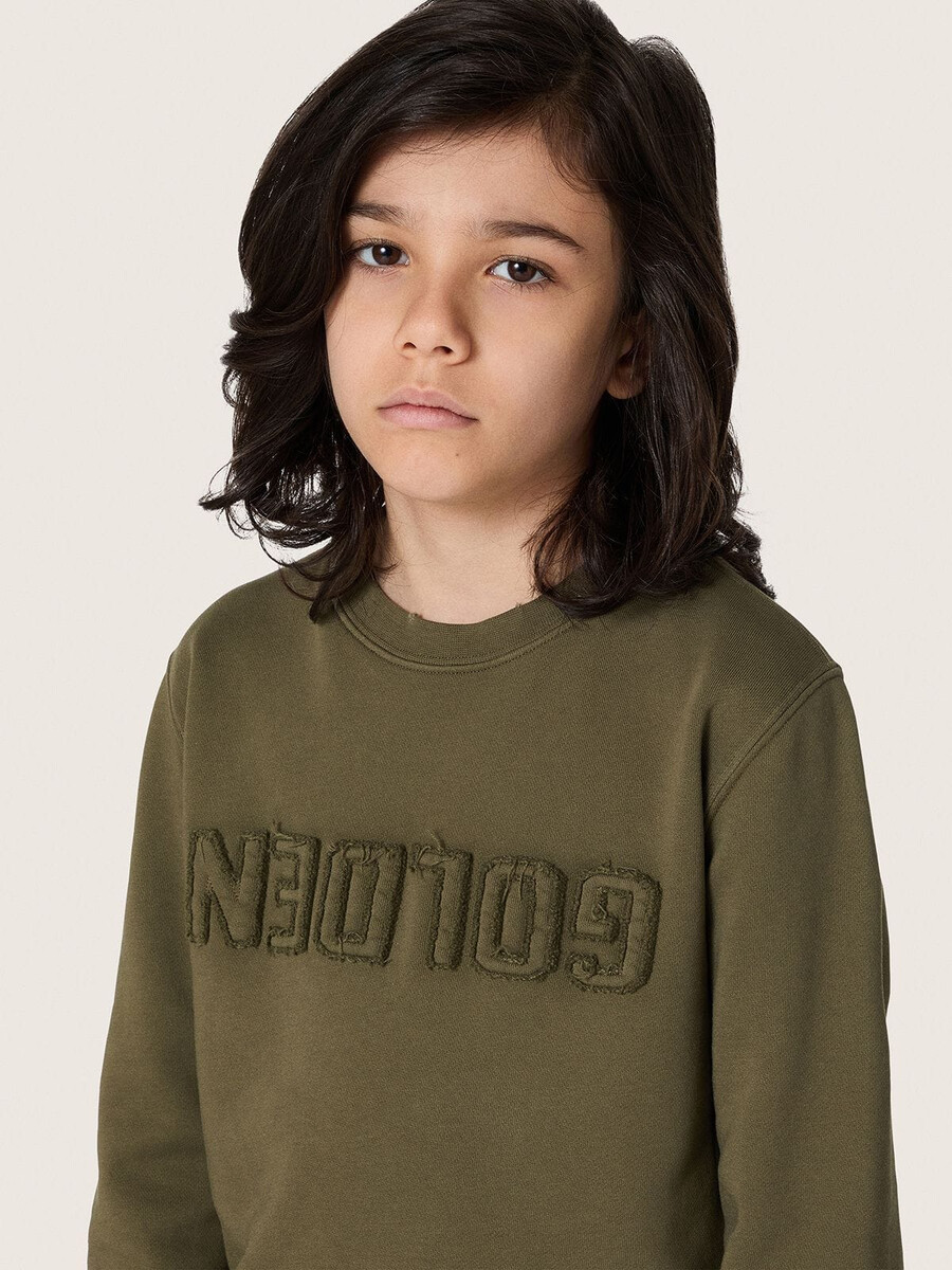 goldener unisex-sweatshirt aus militärgrüner baumwolle mit umgekehrtem logo