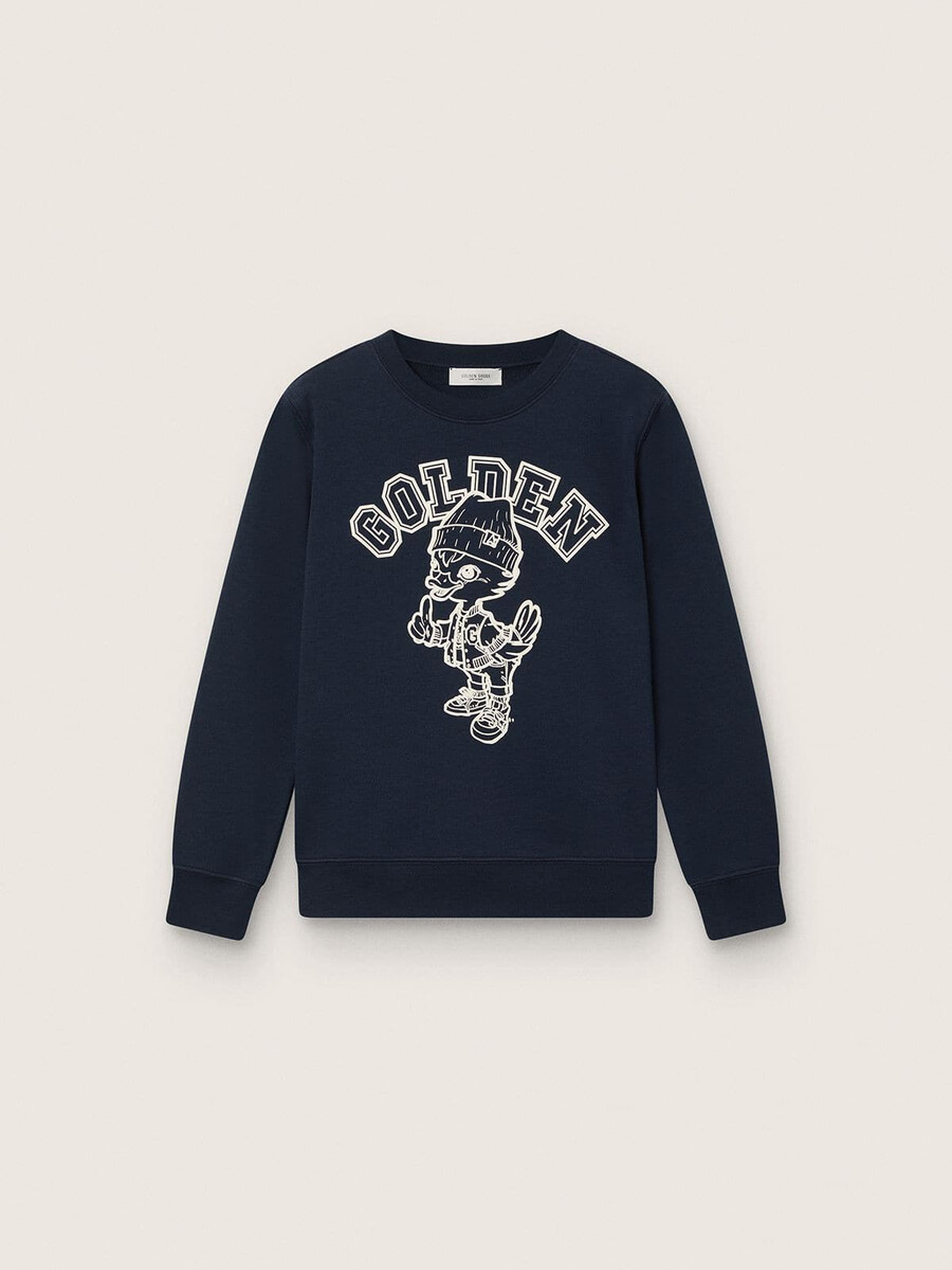 journey-sweatshirt mit rundhalsausschnitt für jungen aus marineblauer baumwolle mit maskottchen-print