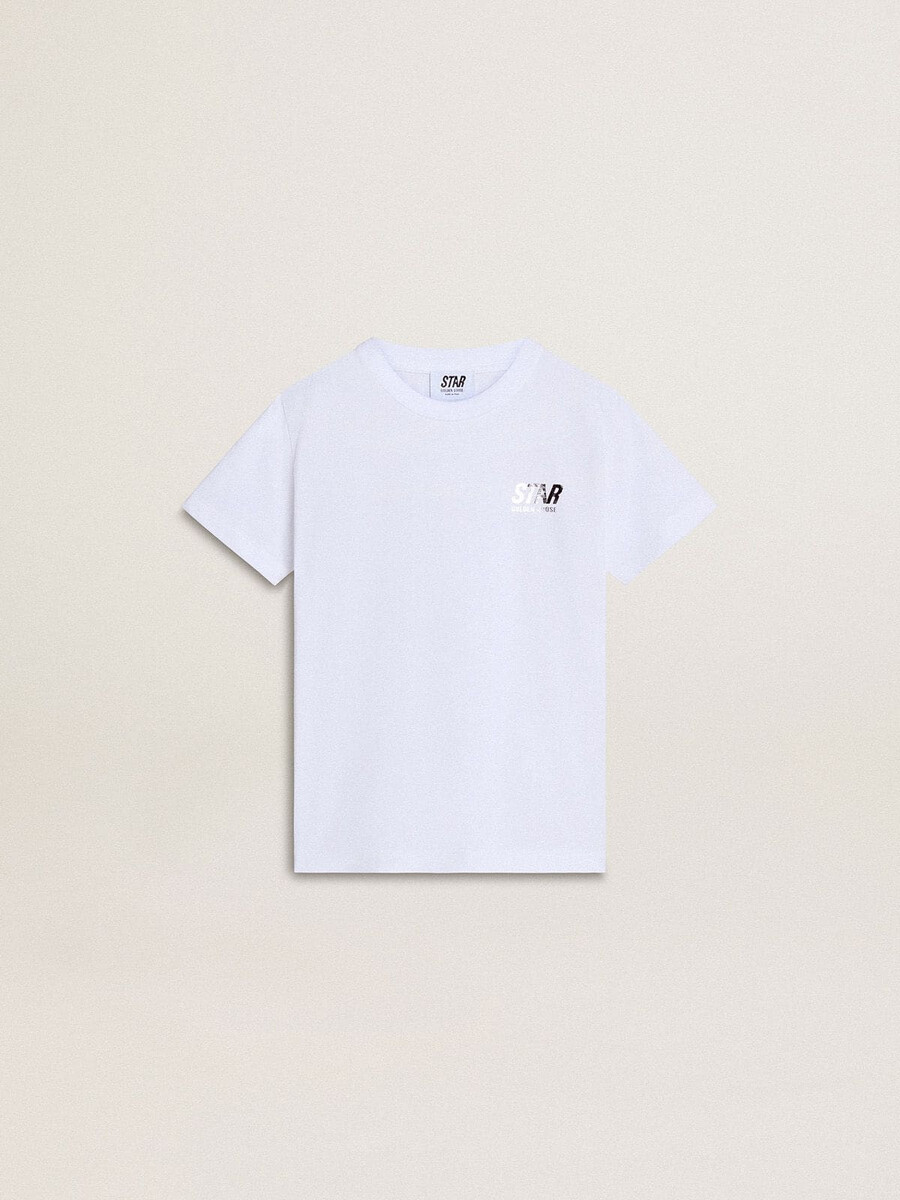 weißes baumwoll-t-shirt für kinder mit silbernem aufdruck