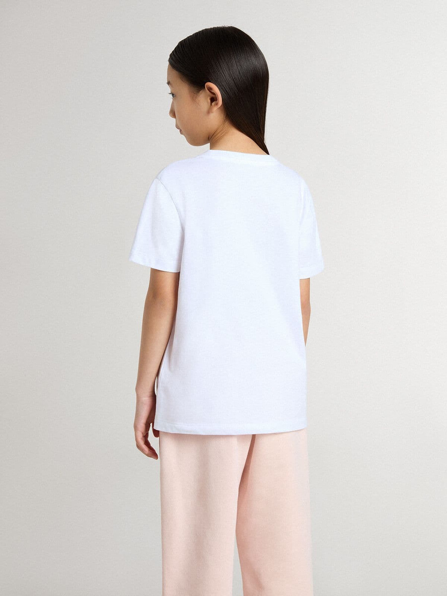 weißes baumwoll-t-shirt für kinder mit silbernem aufdruck