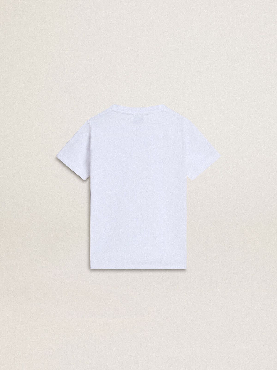 weißes baumwoll-t-shirt für kinder mit silbernem aufdruck
