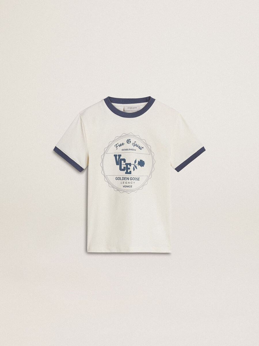 weißes jungen-t-shirt mit blauem aufdruck