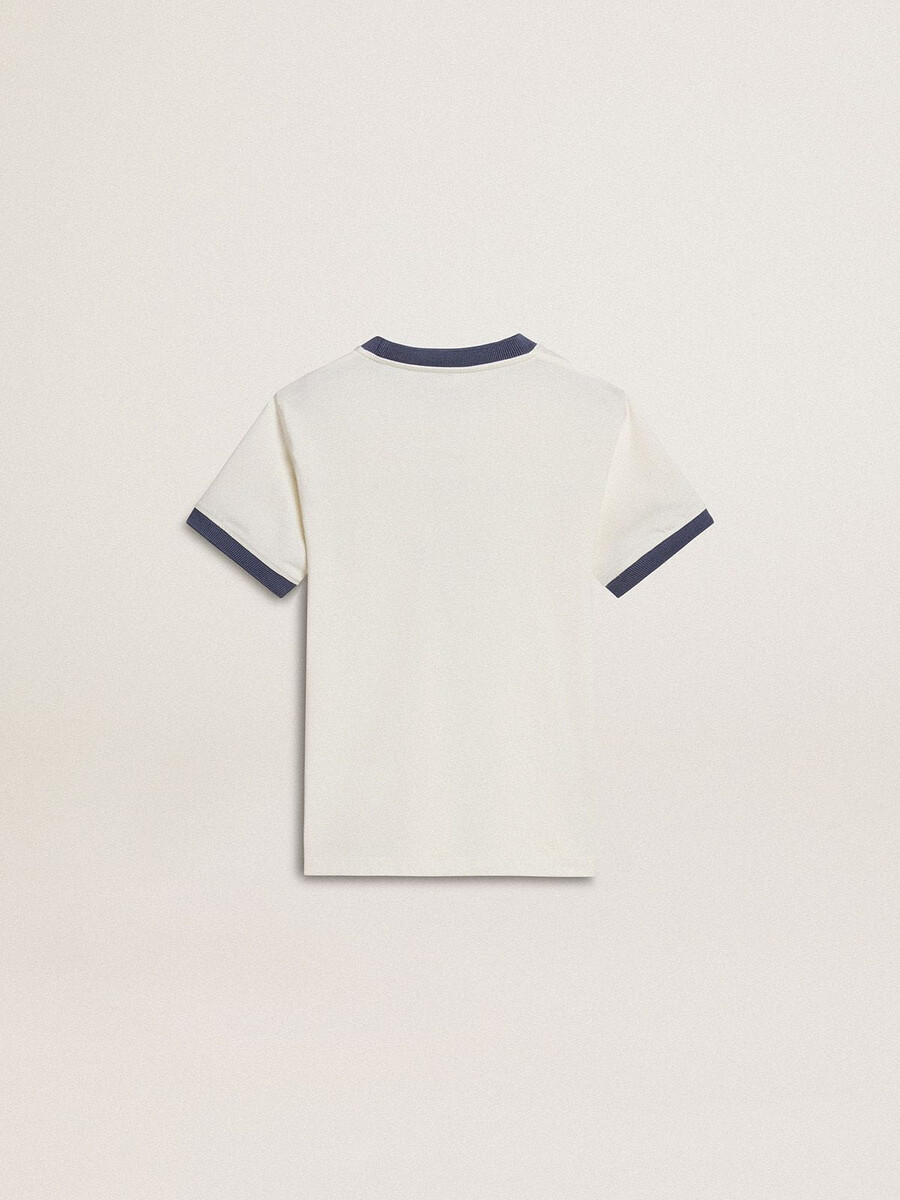 weißes jungen-t-shirt mit blauem aufdruck