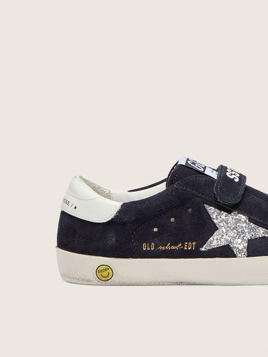 junior old school aus blauem wildleder mit silbernem glitzerstern und weißer leder-fersenlasche