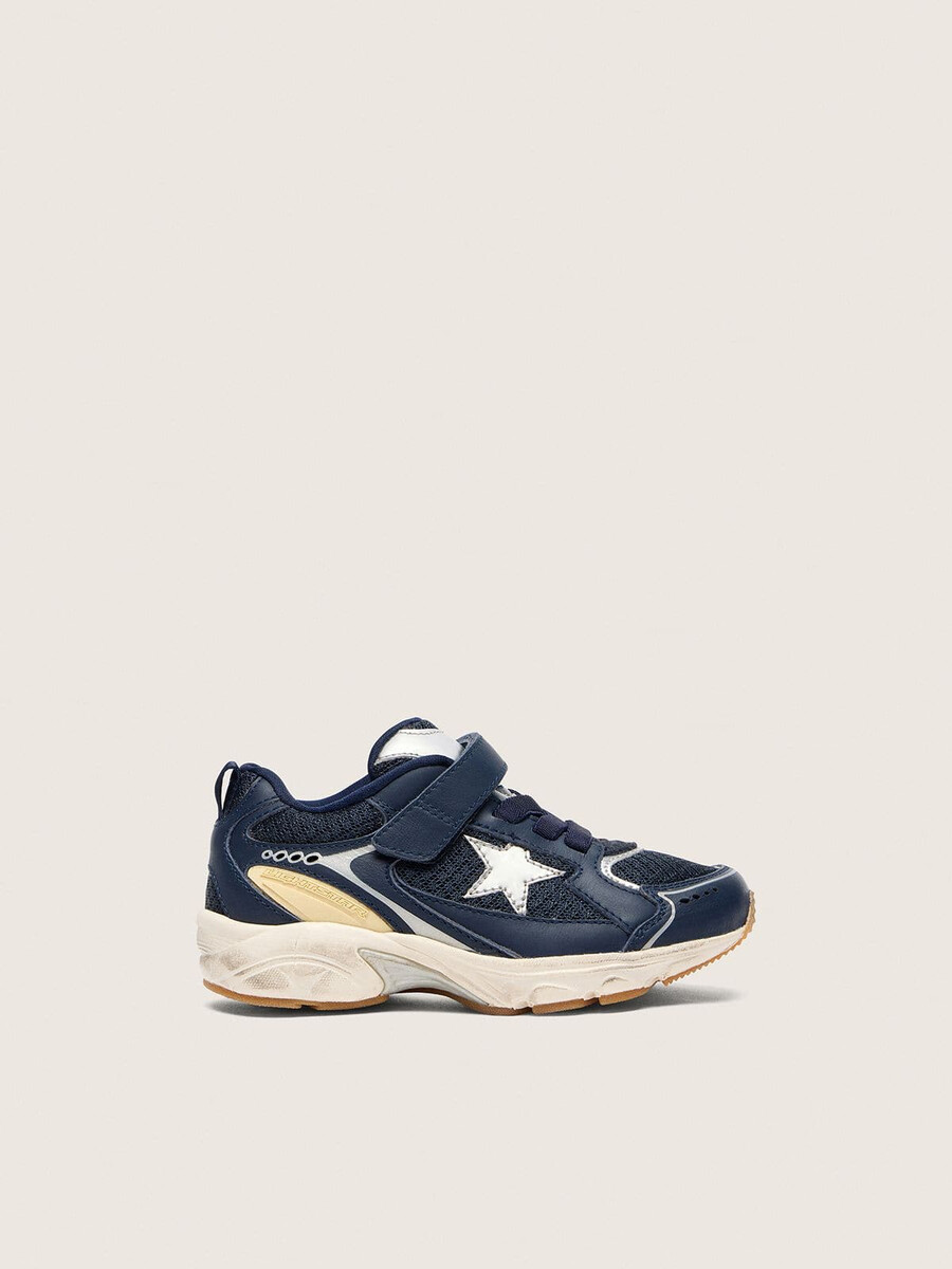 junior lightstar aus blauem leder und mesh mit grauem lederstern