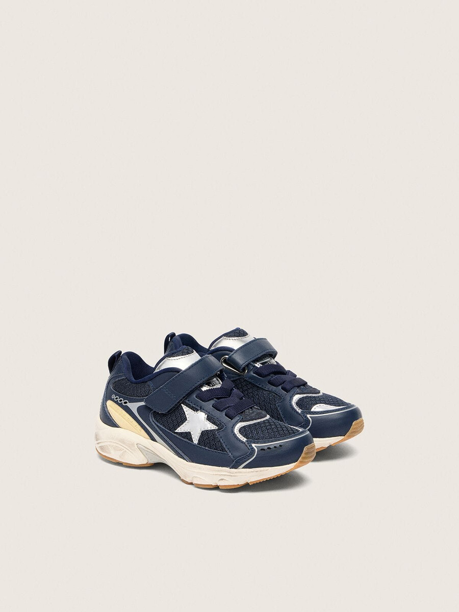 junior lightstar aus blauem leder und mesh mit grauem lederstern