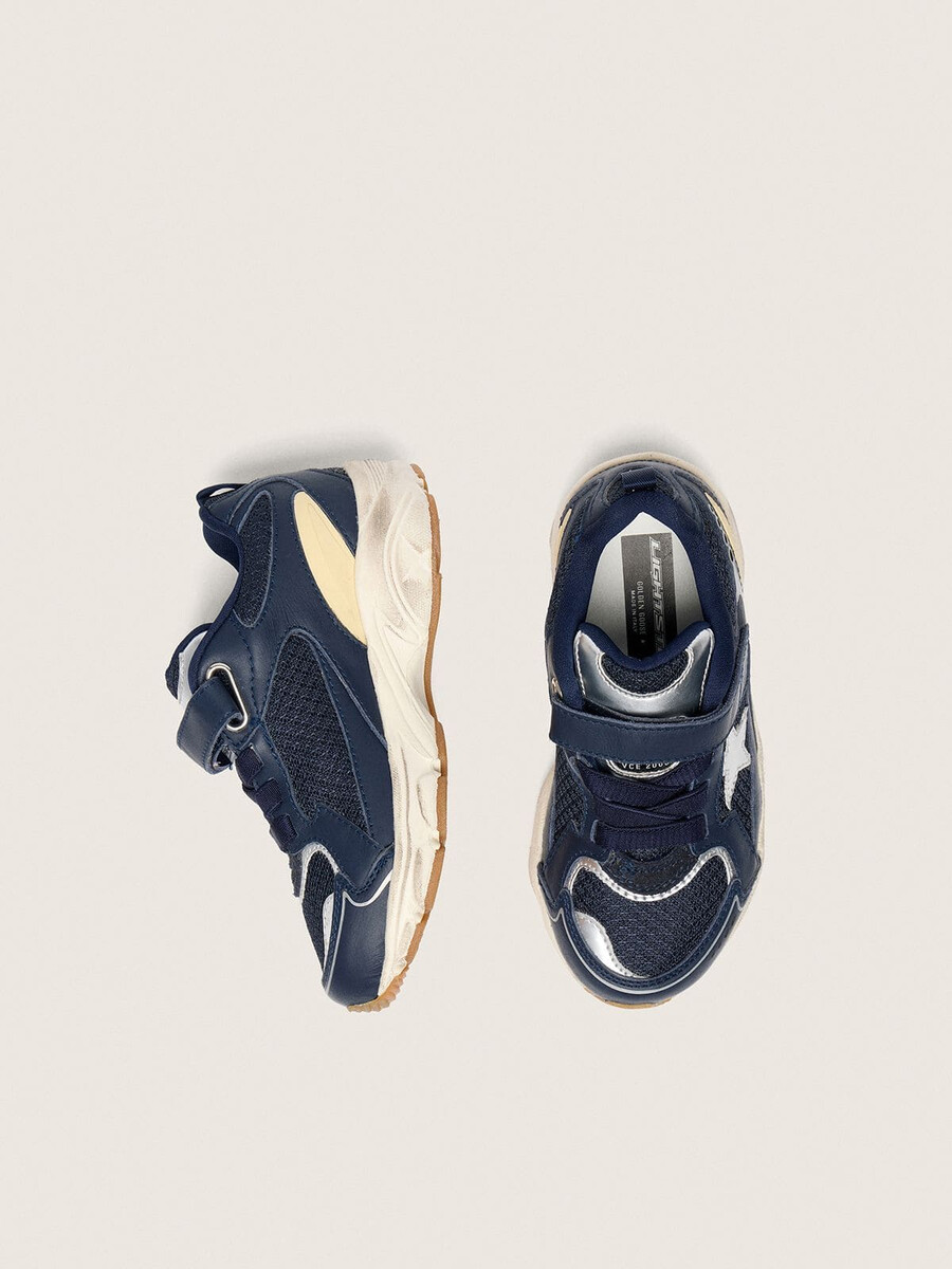 junior lightstar aus blauem leder und mesh mit grauem lederstern
