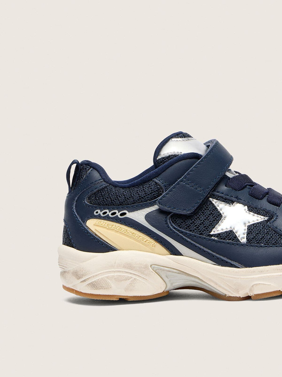 junior lightstar aus blauem leder und mesh mit grauem lederstern