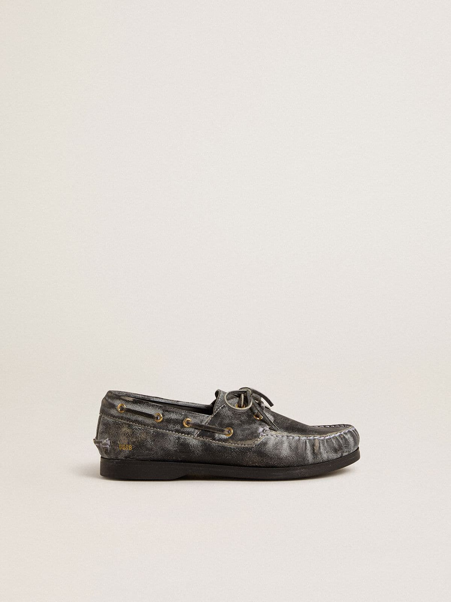 junior cruise loafer aus schwarzem vintage-leder
