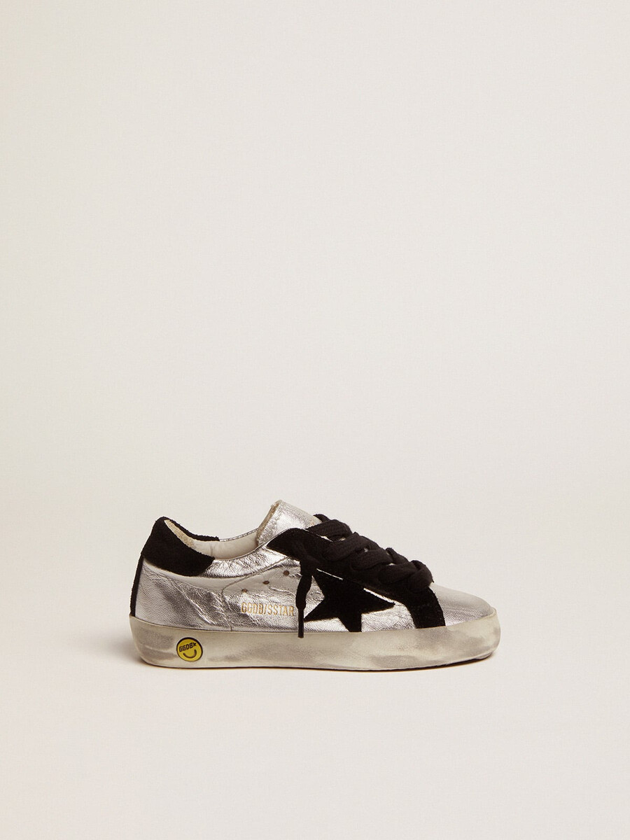 super-star-sneaker aus silbernem leder mit wildledereinsätzen