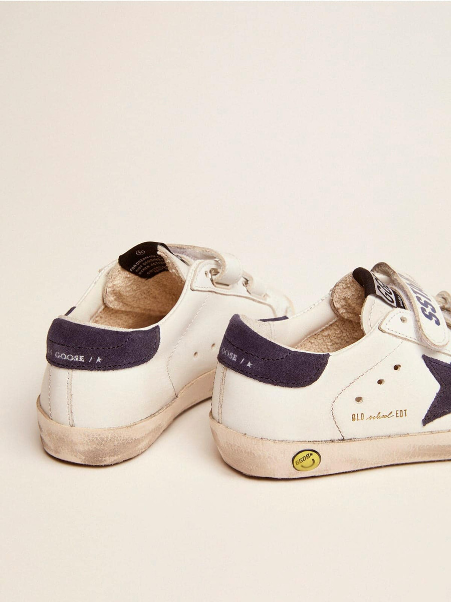 old school young aus weißem leder mit blauem wildlederstern und fersenlasche