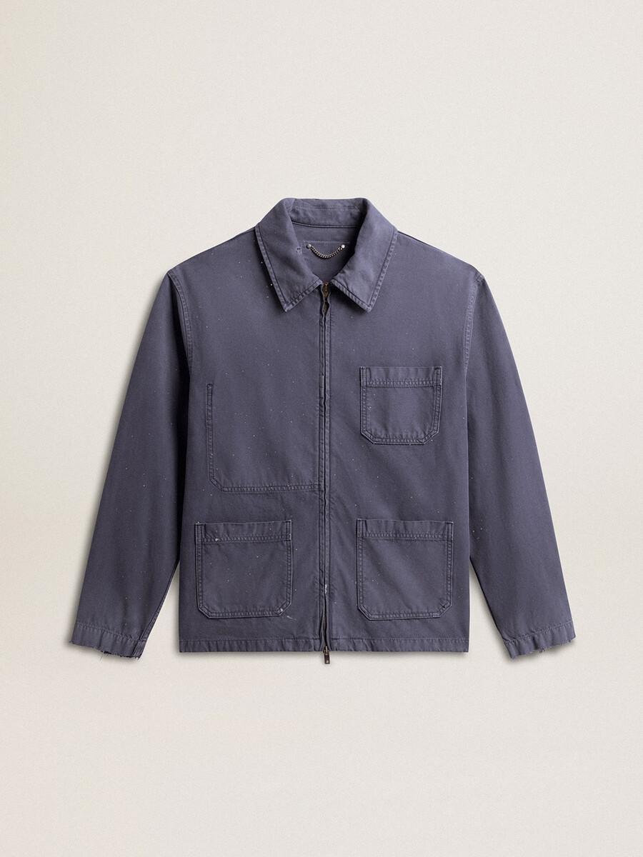 blaue herrenjacke aus denim-baumwolle mit used-look