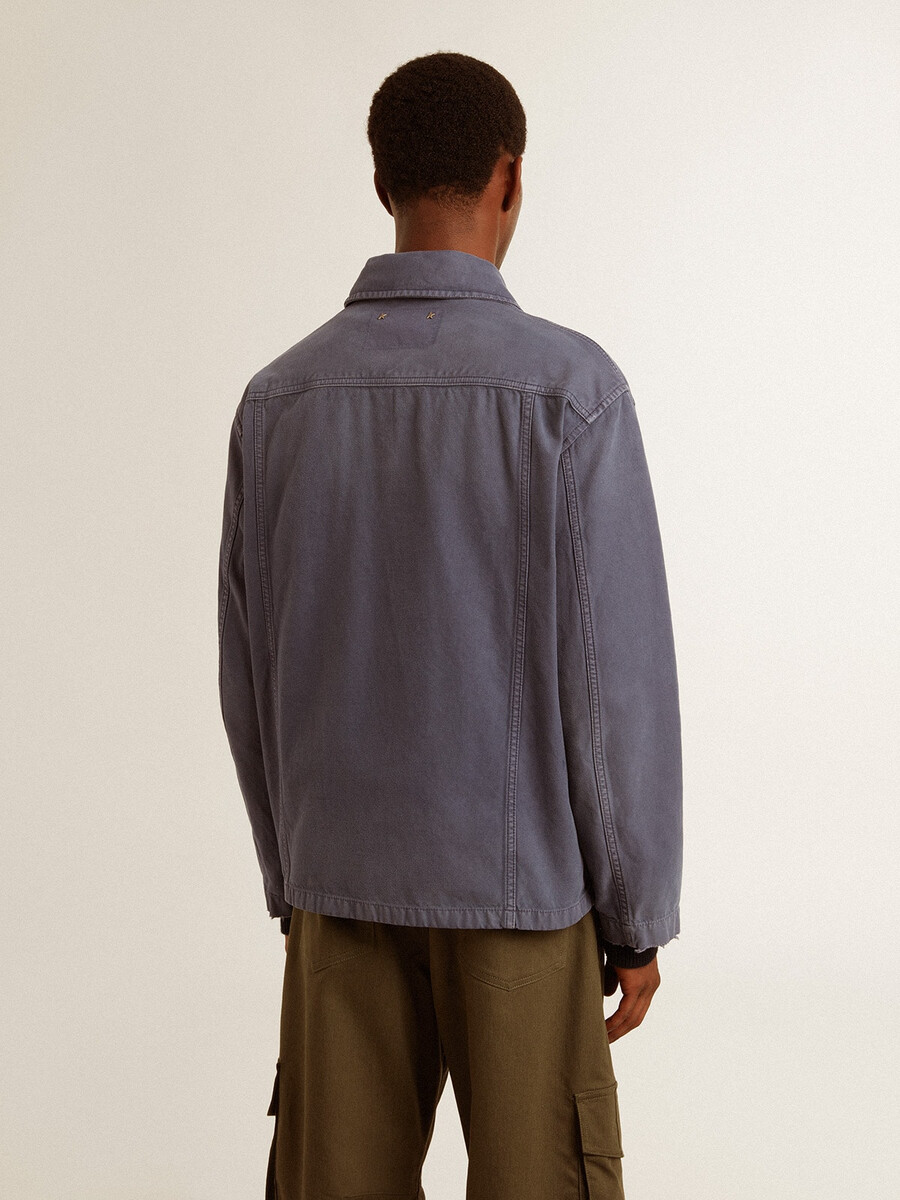 blaue herrenjacke aus denim-baumwolle mit used-look