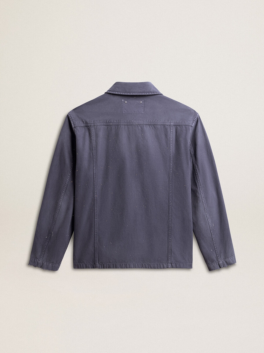 blaue herrenjacke aus denim-baumwolle mit used-look