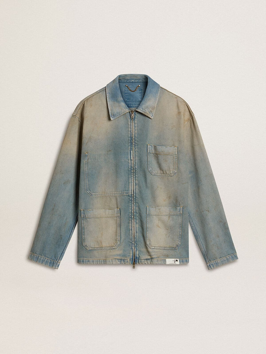 herren-jeansjacke im used-look mit reißverschluss
