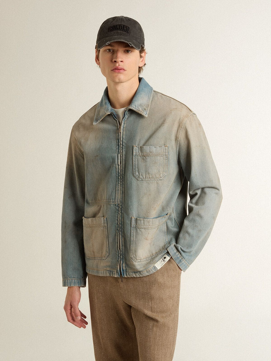 herren-jeansjacke im used-look mit reißverschluss