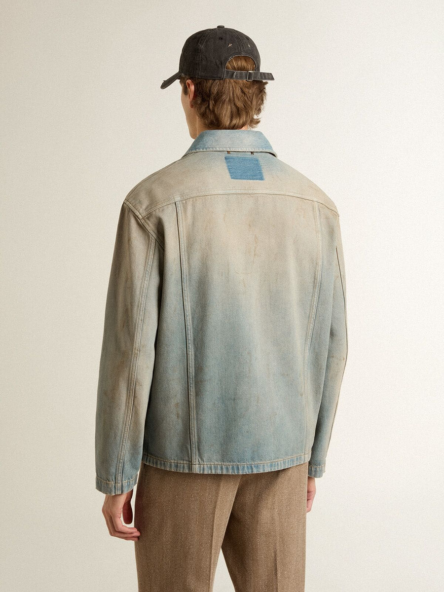 herren-jeansjacke im used-look mit reißverschluss