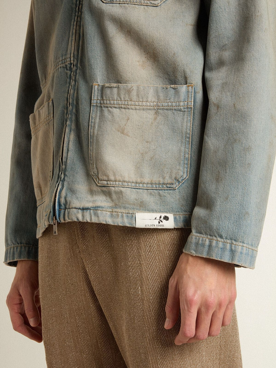 herren-jeansjacke im used-look mit reißverschluss
