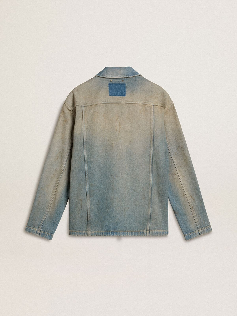 herren-jeansjacke im used-look mit reißverschluss