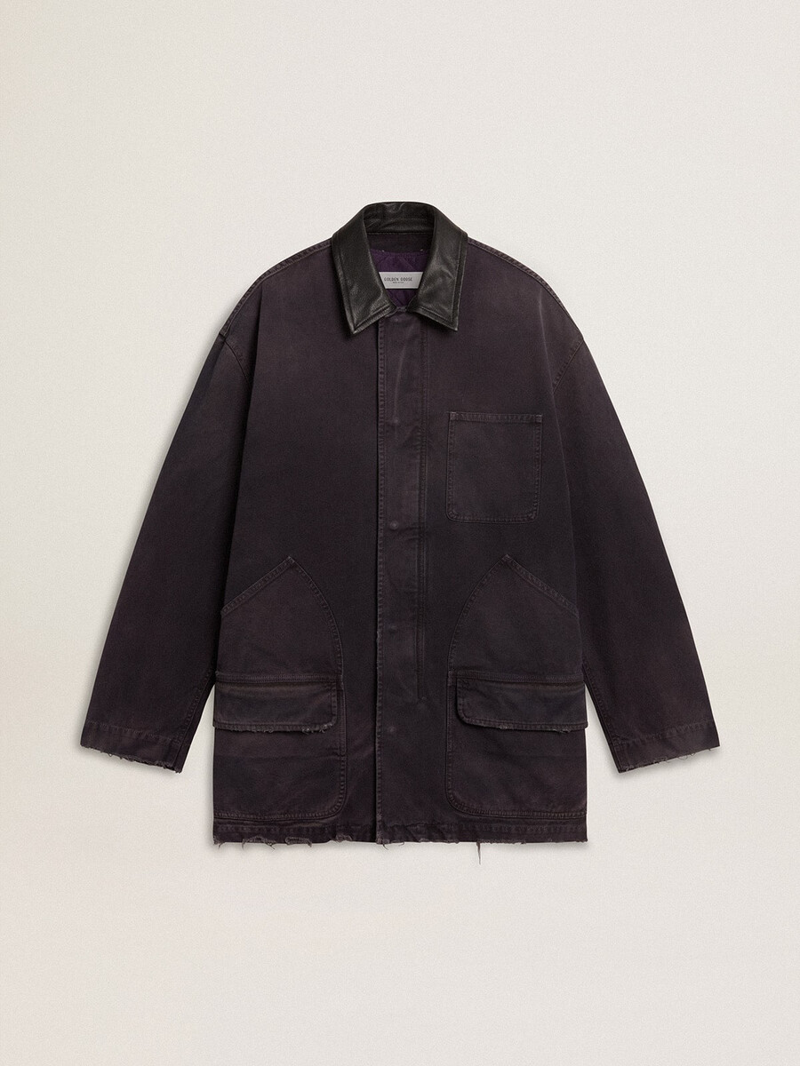 herren-jeansjacke mit used-look-details und lederkragen