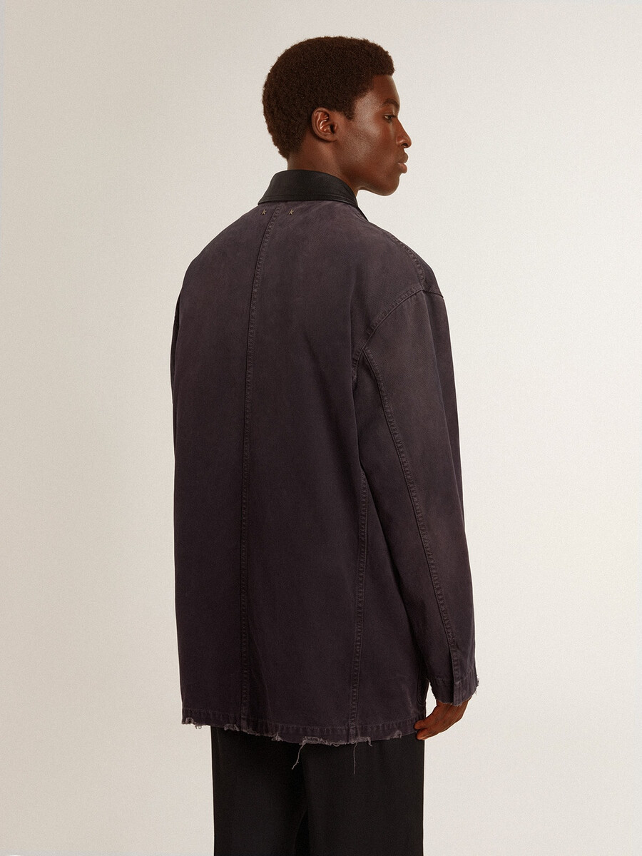 herren-jeansjacke mit used-look-details und lederkragen