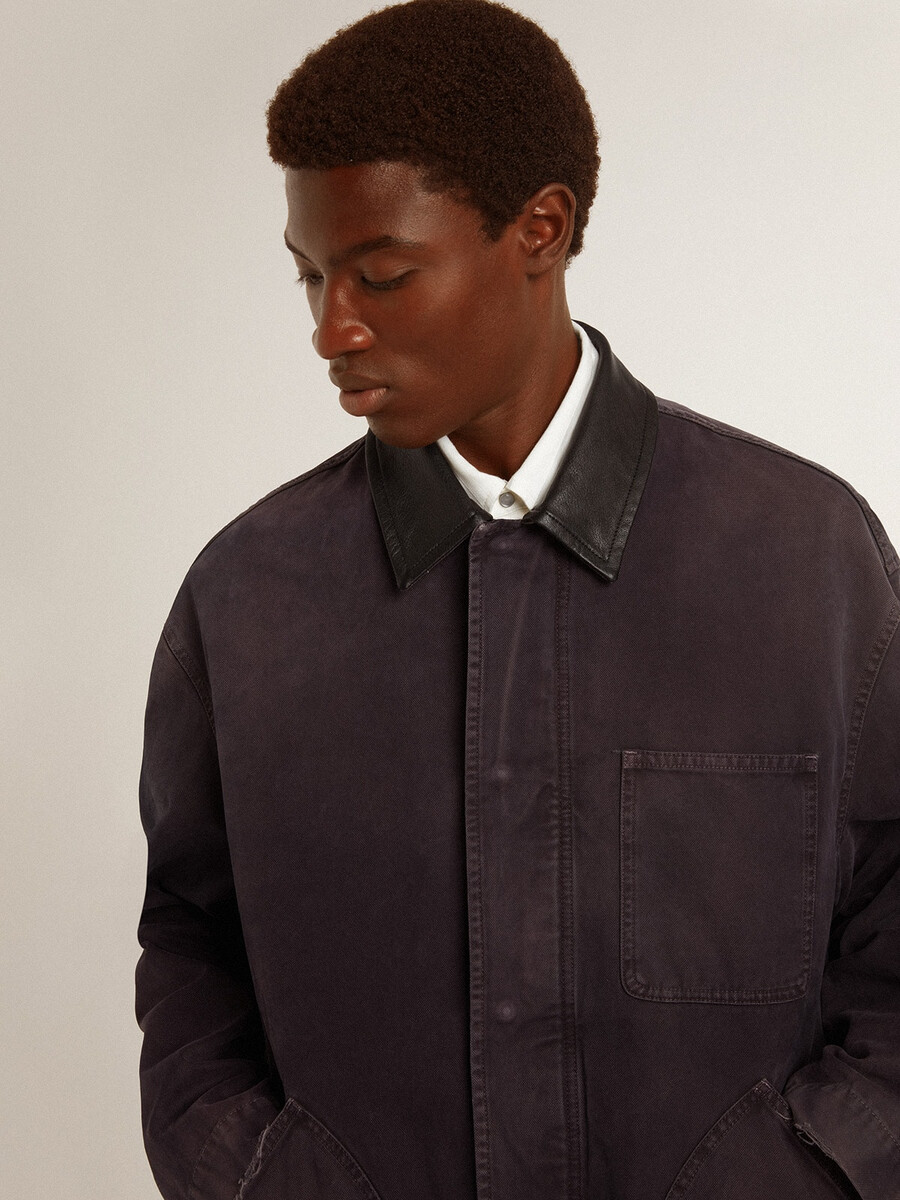 herren-jeansjacke mit used-look-details und lederkragen