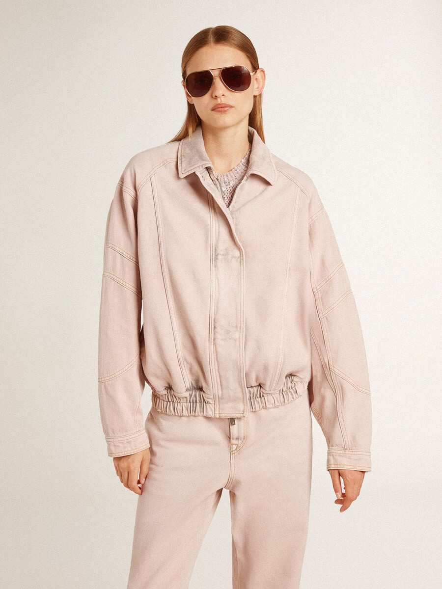 damen-bomberjacke aus pinkfarbenem denim