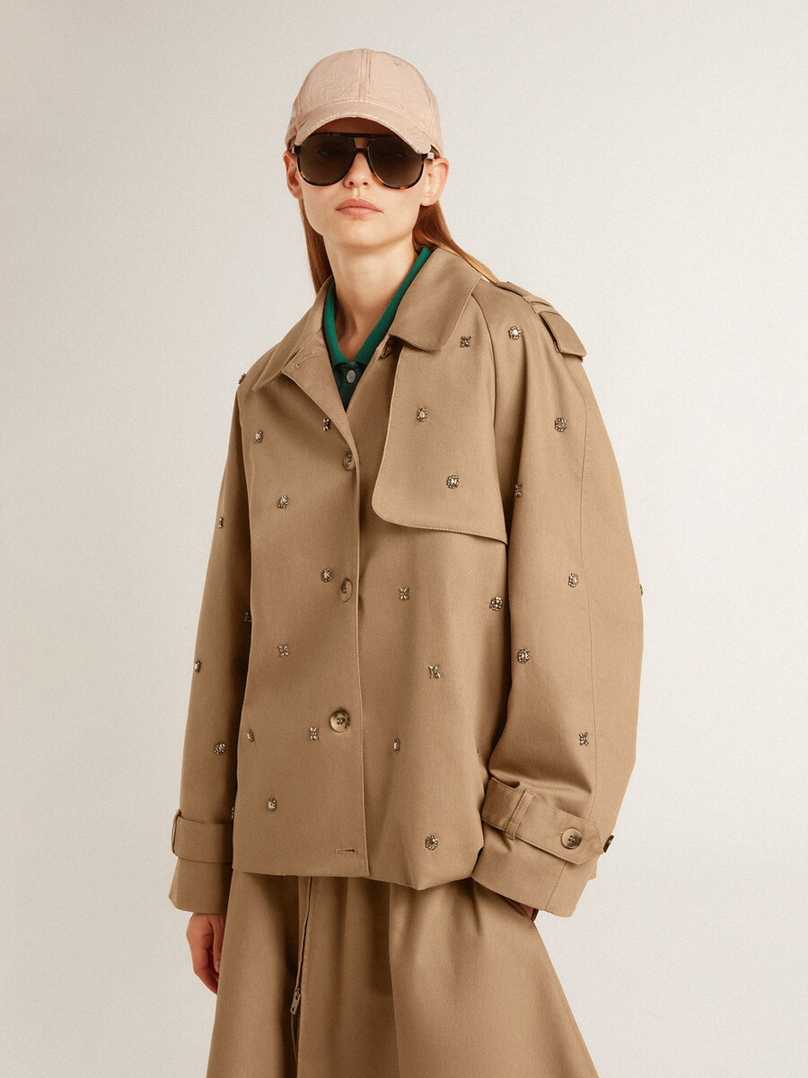 oversize-trenchcoat für damen mit kristallen