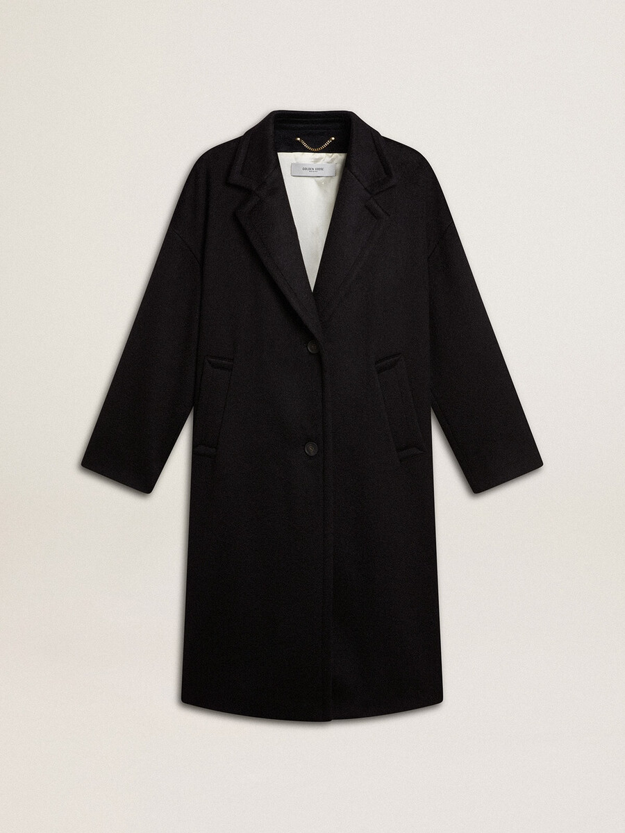 schwarzer einreihiger cocoon-mantel für damen