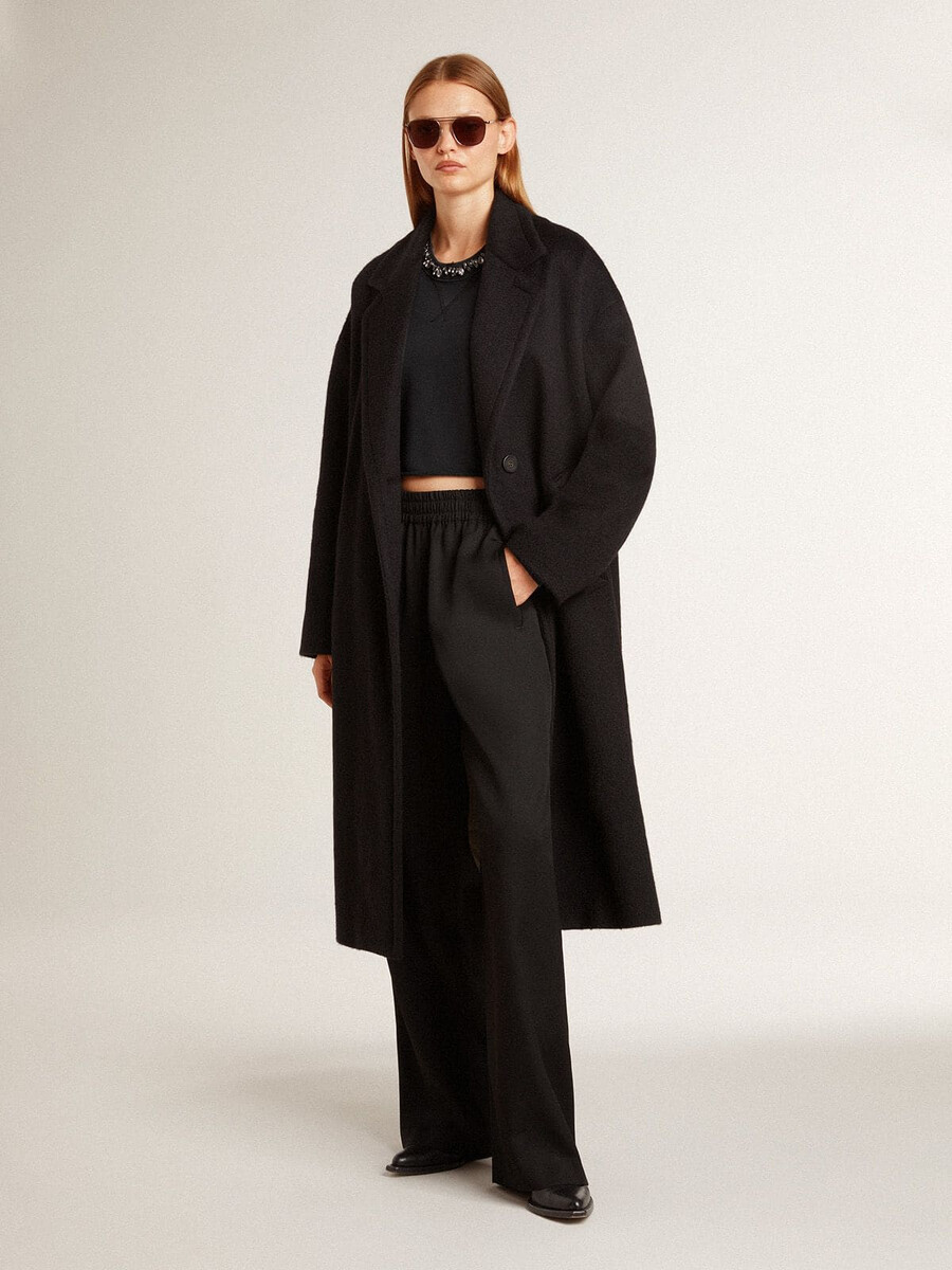 schwarzer einreihiger cocoon-mantel für damen