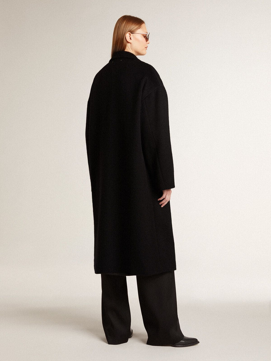 schwarzer einreihiger cocoon-mantel für damen
