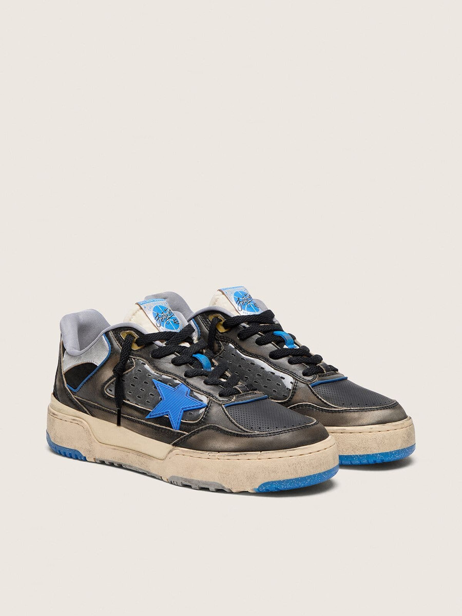 herrenschuh forty2 aus schwarzem schaumgummi und leder mit tpu-stern und schwarzer leder-fersenlasche