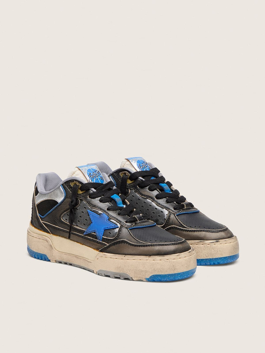 damenschuh forty2 aus schwarzem schaumgummi und leder mit tpu-stern und schwarzer leder-fersenlasche
