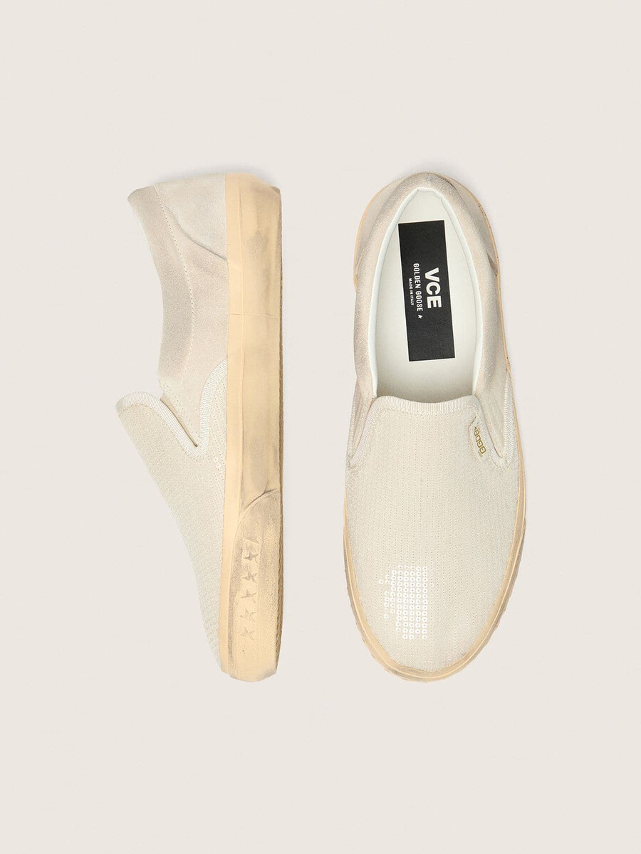 herren-sneaker von vce modell penstar aus beigefarbenem wildleder mit perlmuttfarbenen pailletten