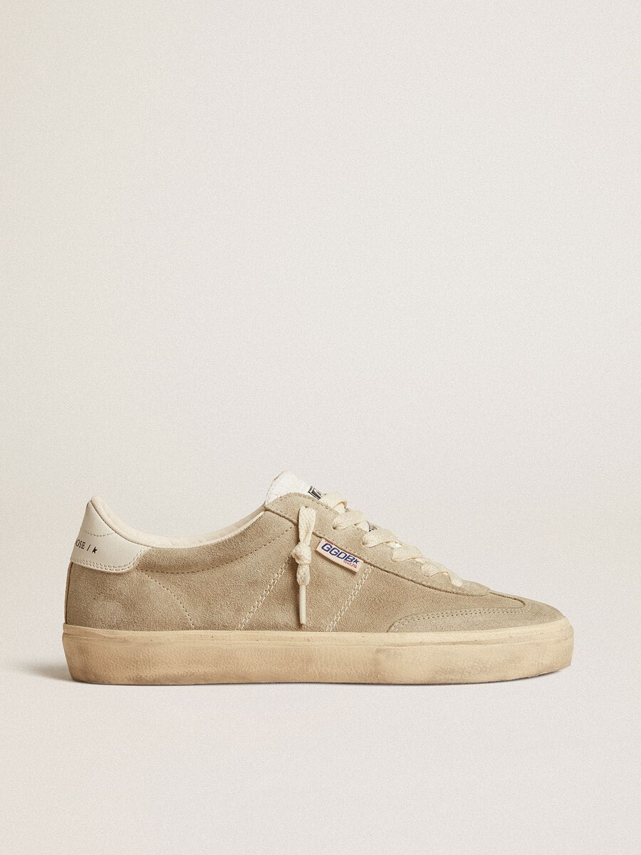 damen-sneaker soul star aus beigefarbenem wildleder mit weißer leder-fersenlasche