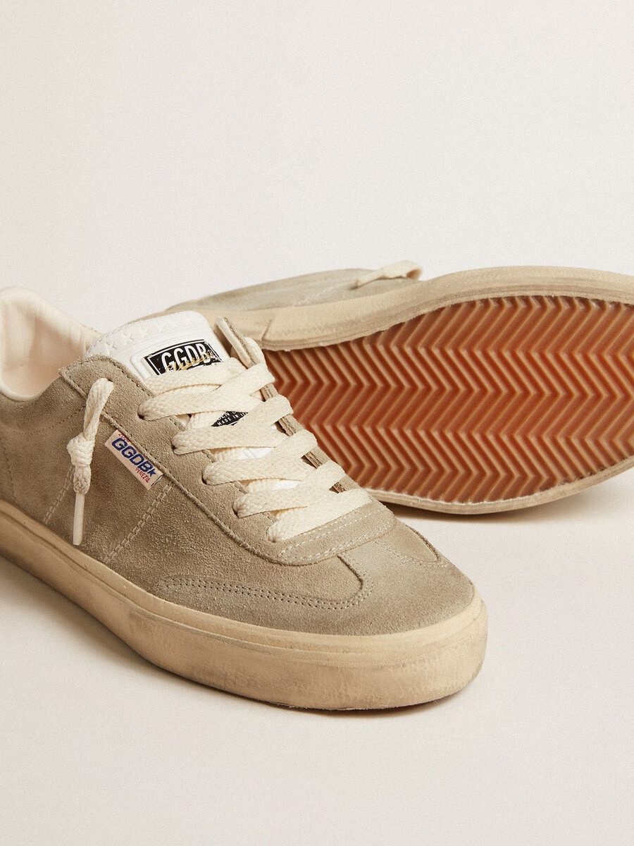 damen-sneaker soul star aus beigefarbenem wildleder mit weißer leder-fersenlasche